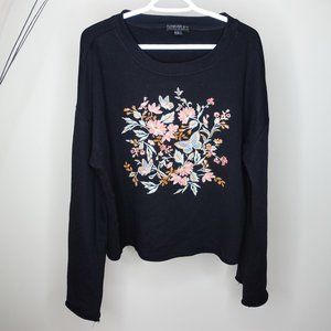 Forever 21 Bell Sleeved Black Sweater with Florals